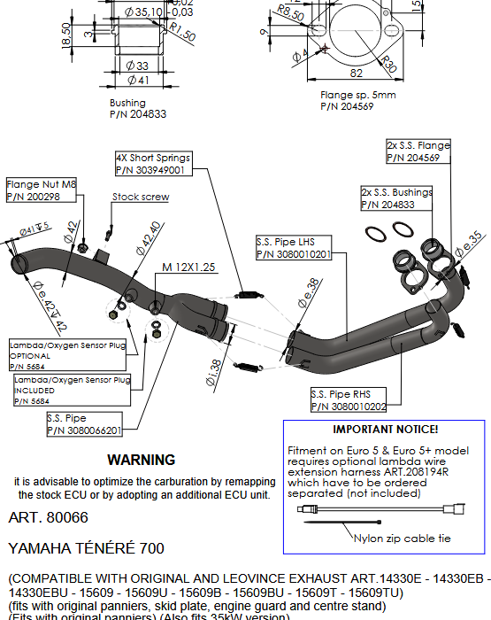 LeoVince Λαιμός Εξάτμισης De-Cat Yamaha Tenere 700 / World Raid / Rally / Extreme / Explore (2019-2026)
