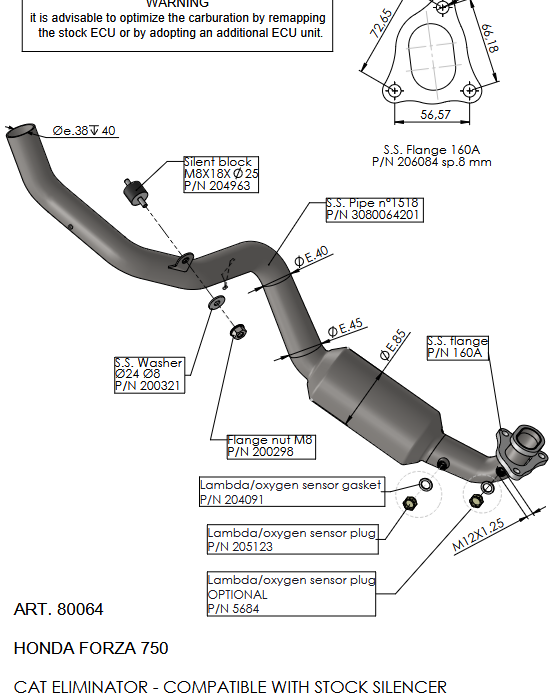 LeoVince Λαιμοί Εξάτμισης Decat για Honda Forza 750 2021–2026 – 80064
