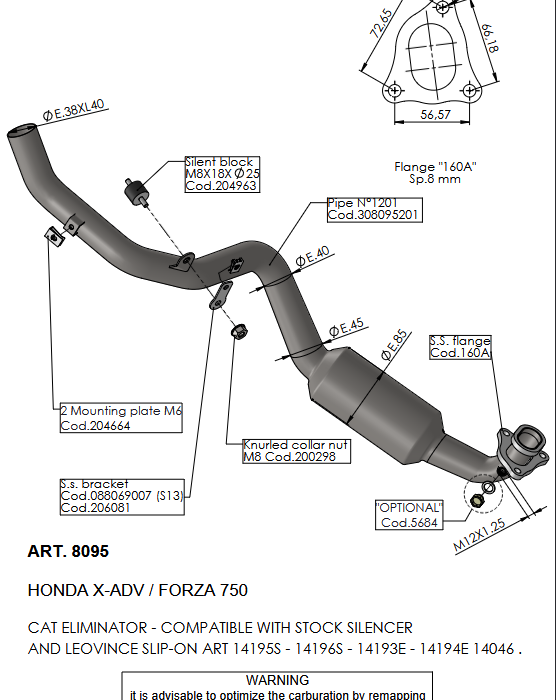 LeoVince Λαιμοί Εξάτμισης Decat με 1 Λάμδα για Honda X-ADV 750 2017–2024 – 8095