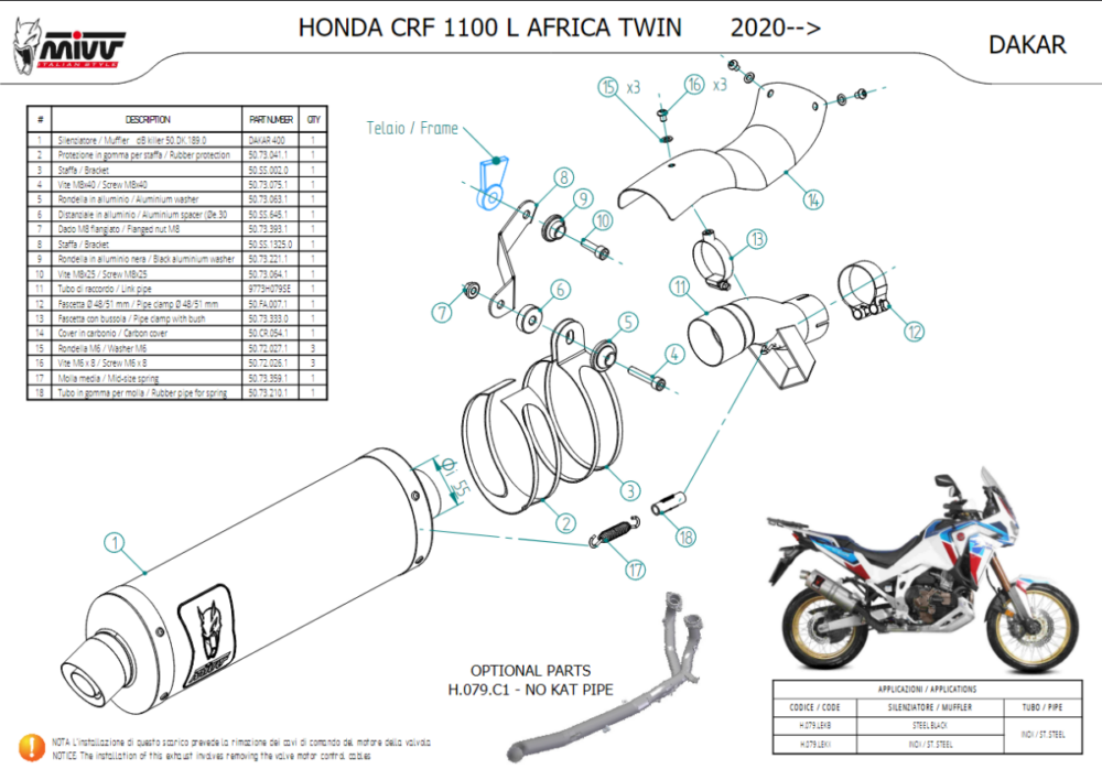 Mivv Dakar Black Εξάτμιση Honda Africa Twin 1100 2024-2026 – H.079.LEKB