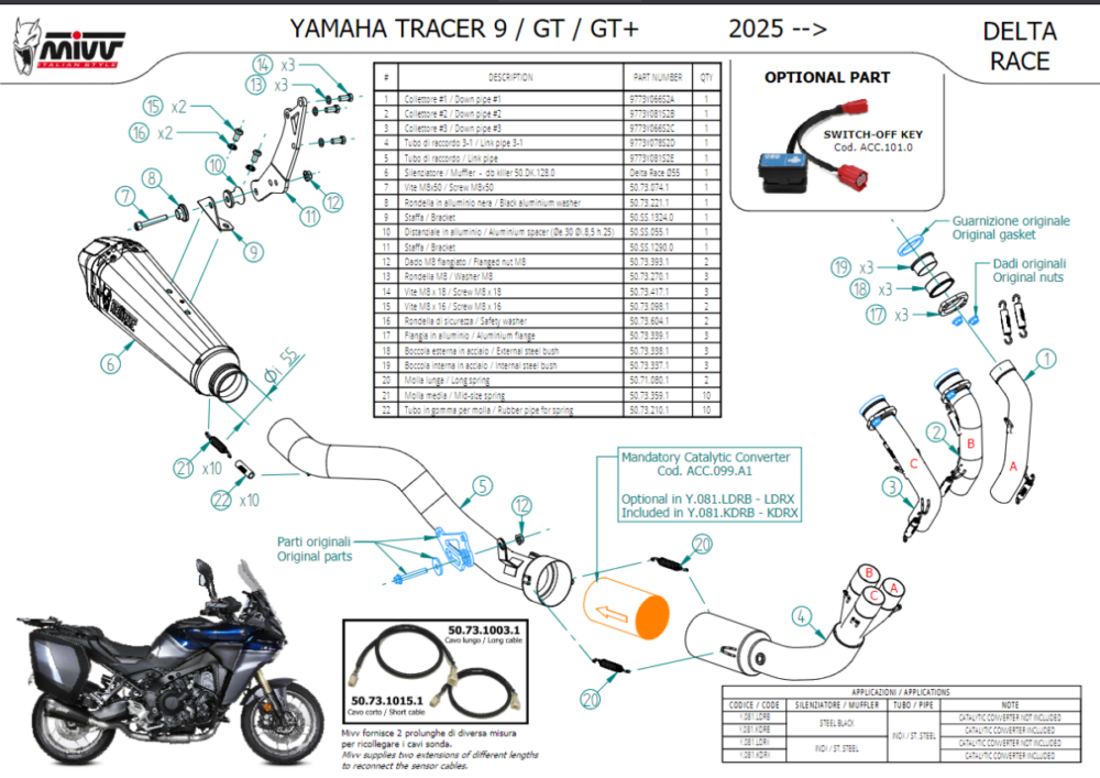 MIVV Delta Race Y.081.LDRX Ολόσωμη Εξάτμιση Stainless Steel Yamaha Tracer 9 / GT / GT+ 890cc 2025–2026 - Image 5